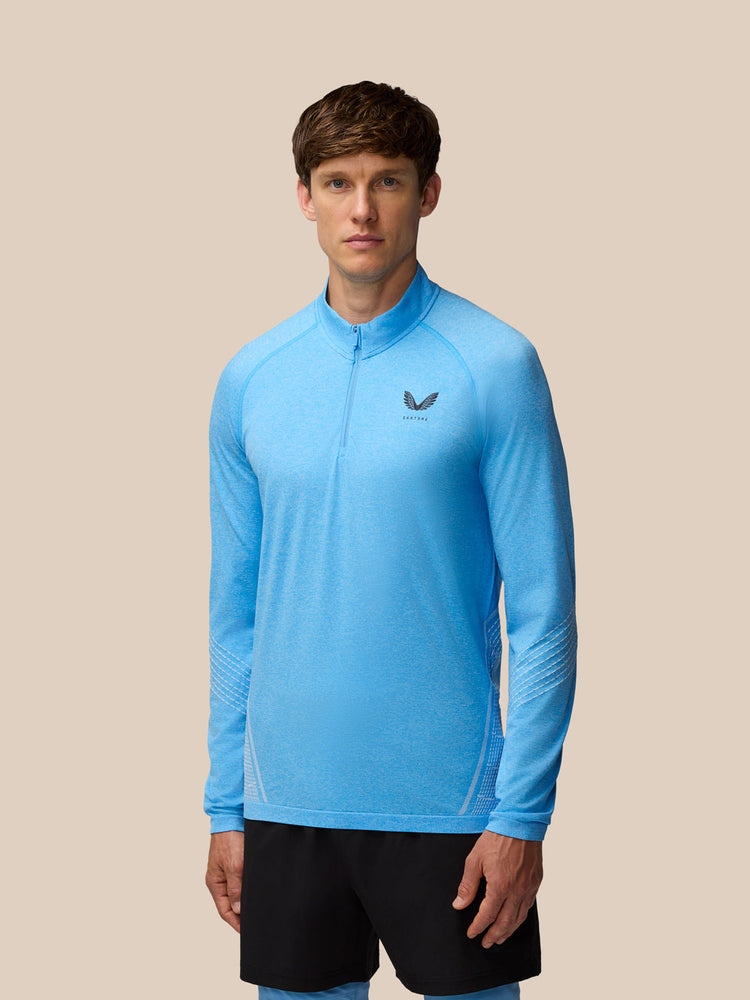 Men's Flow Seamless Quarter Zip Long Sleeve Top - Cool Blue