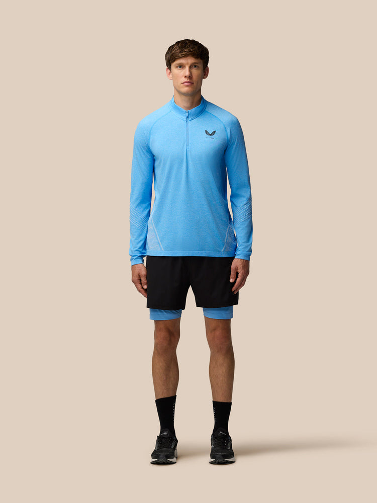 Men's Flow Seamless Quarter Zip Long Sleeve Top - Cool Blue
