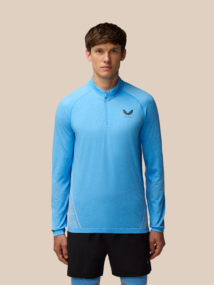 Men's Flow Seamless Quarter Zip Long Sleeve Top - Cool Blue