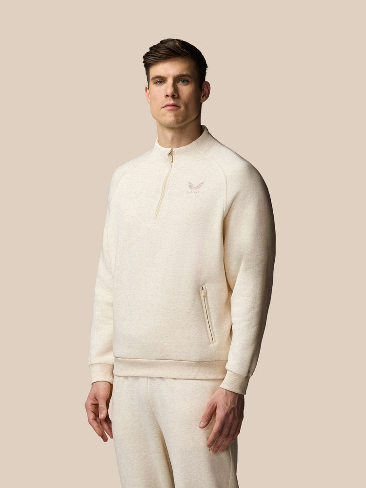 Men's Adapt Long Sleeve Cotton Fleece Quarter Zip Sweatshirt - Oatmeal Marl