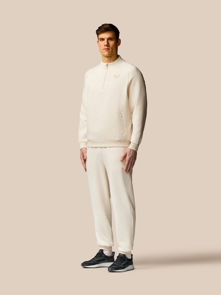 Men's Adapt Long Sleeve Cotton Fleece Quarter Zip Sweatshirt - Oatmeal Marl