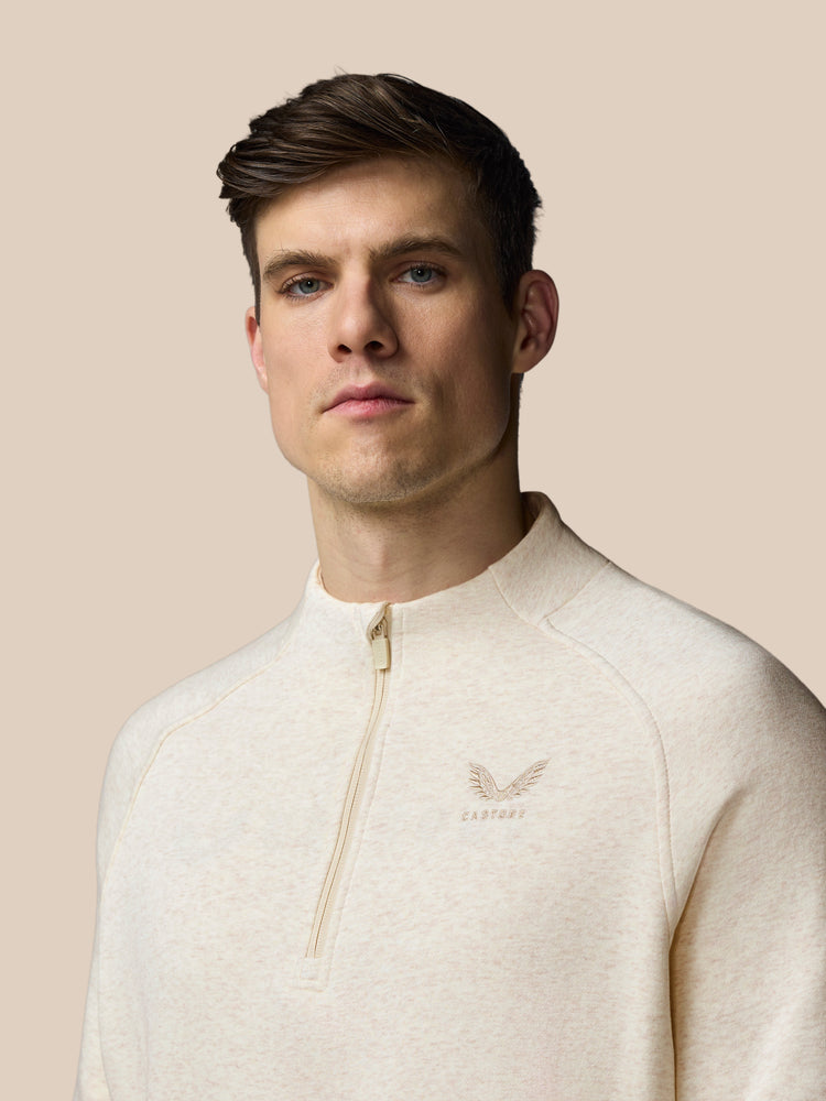 Men's Adapt Long Sleeve Cotton Fleece Quarter Zip Sweatshirt - Oatmeal Marl