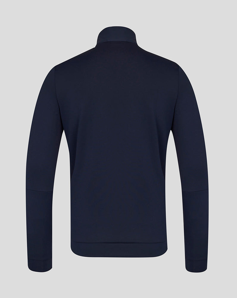 Navy blue half-zip jacket on a light gray background