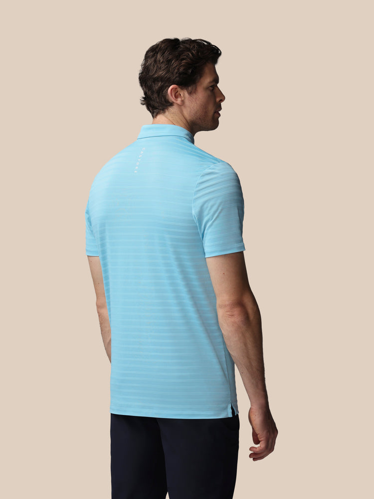 Men's Golf Pique Stripe Short Sleeve Polo Top - Sky Blue