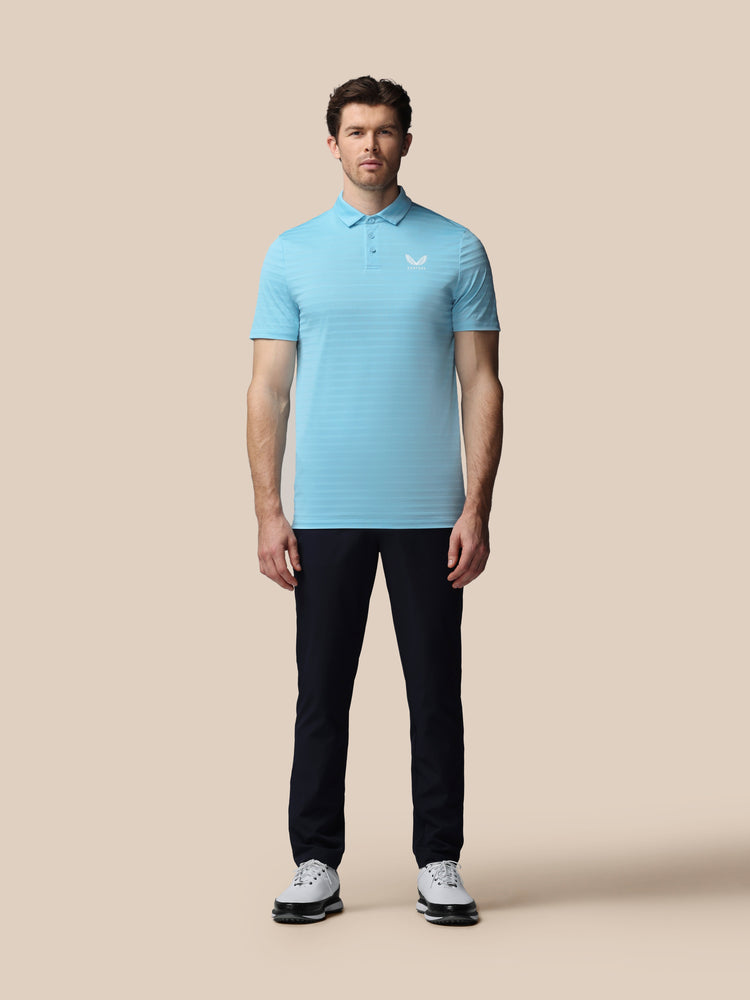 Men's Golf Pique Stripe Short Sleeve Polo Top - Sky Blue