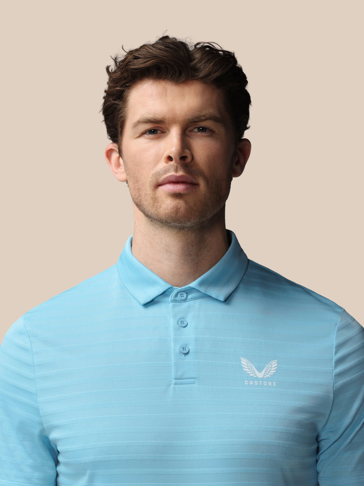Men's Golf Pique Stripe Short Sleeve Polo Top - Sky Blue