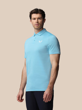 Men's Golf Pique Stripe Short Sleeve Polo Top - Sky Blue