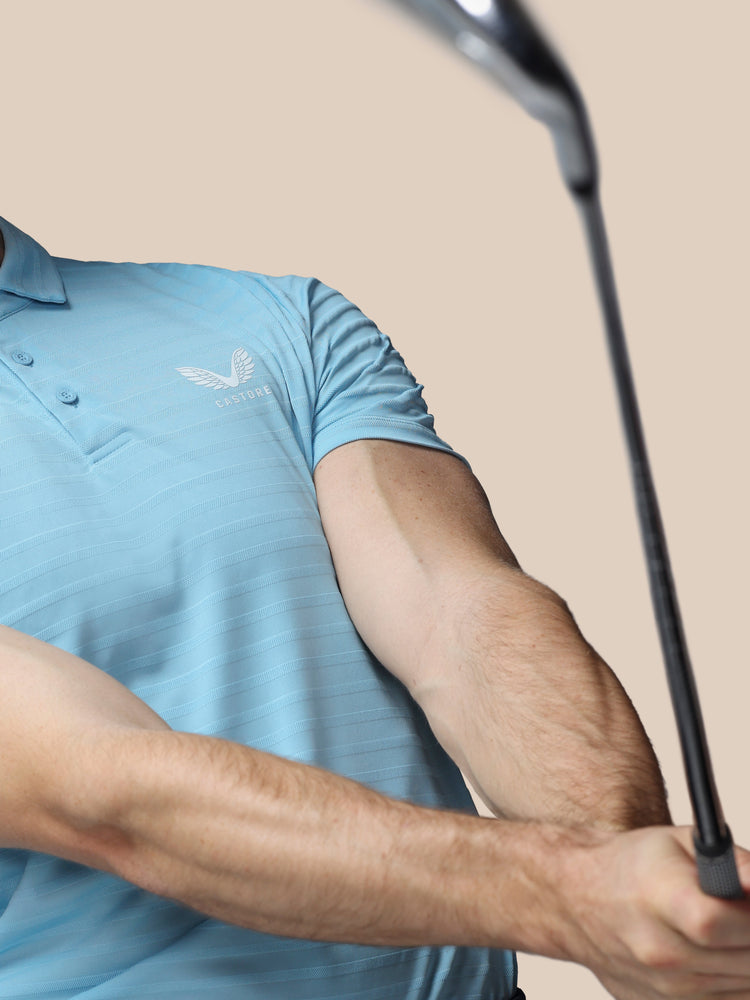 Men's Golf Pique Stripe Short Sleeve Polo Top - Sky Blue
