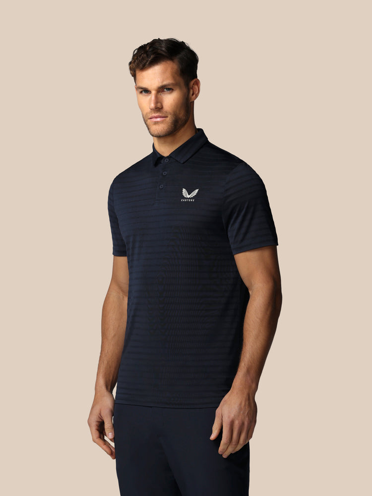 Men's Golf Pique Stripe Short Sleeve Polo Top - Navy