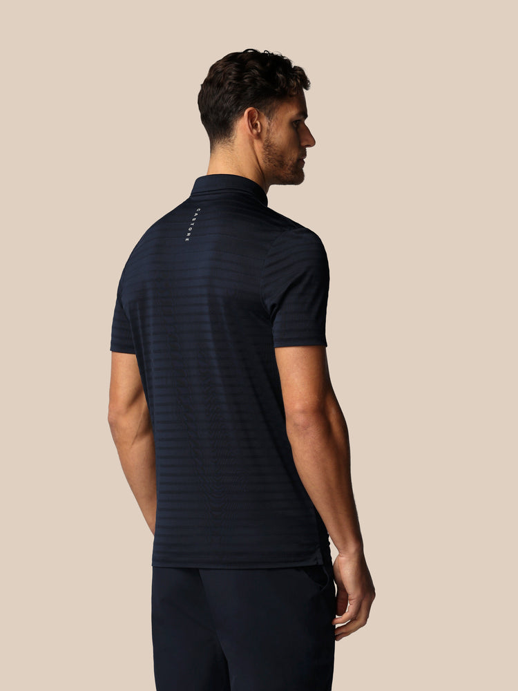 Men's Golf Pique Stripe Short Sleeve Polo Top - Navy