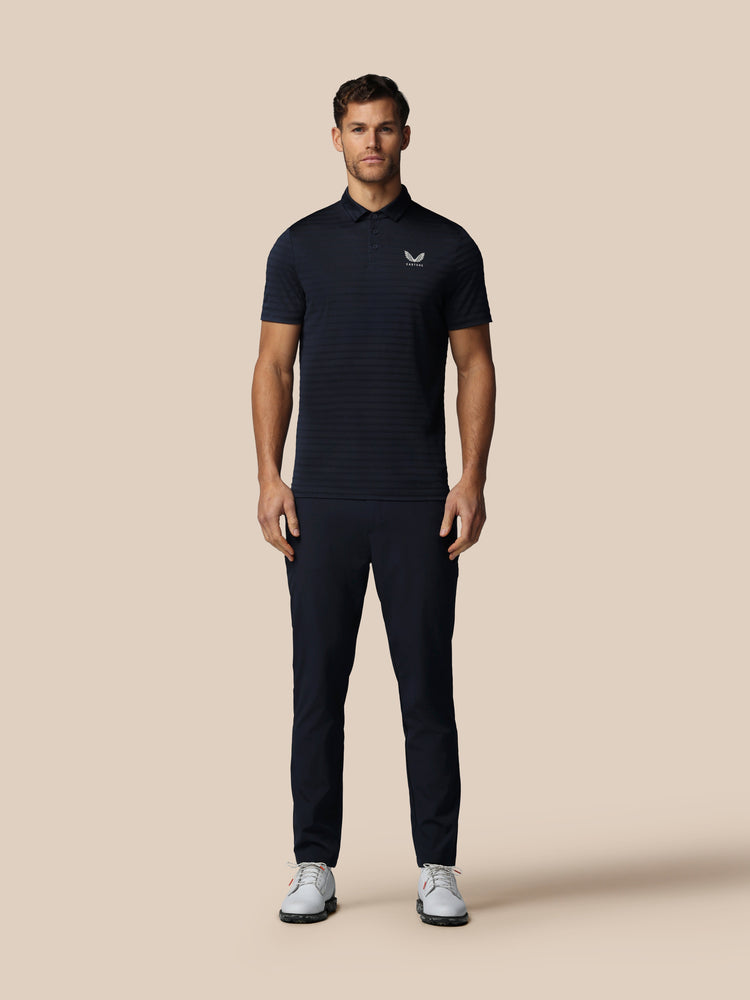 Men's Golf Pique Stripe Short Sleeve Polo Top - Navy