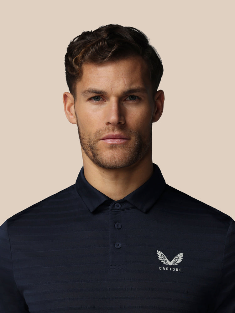 Men's Golf Pique Stripe Short Sleeve Polo Top - Navy