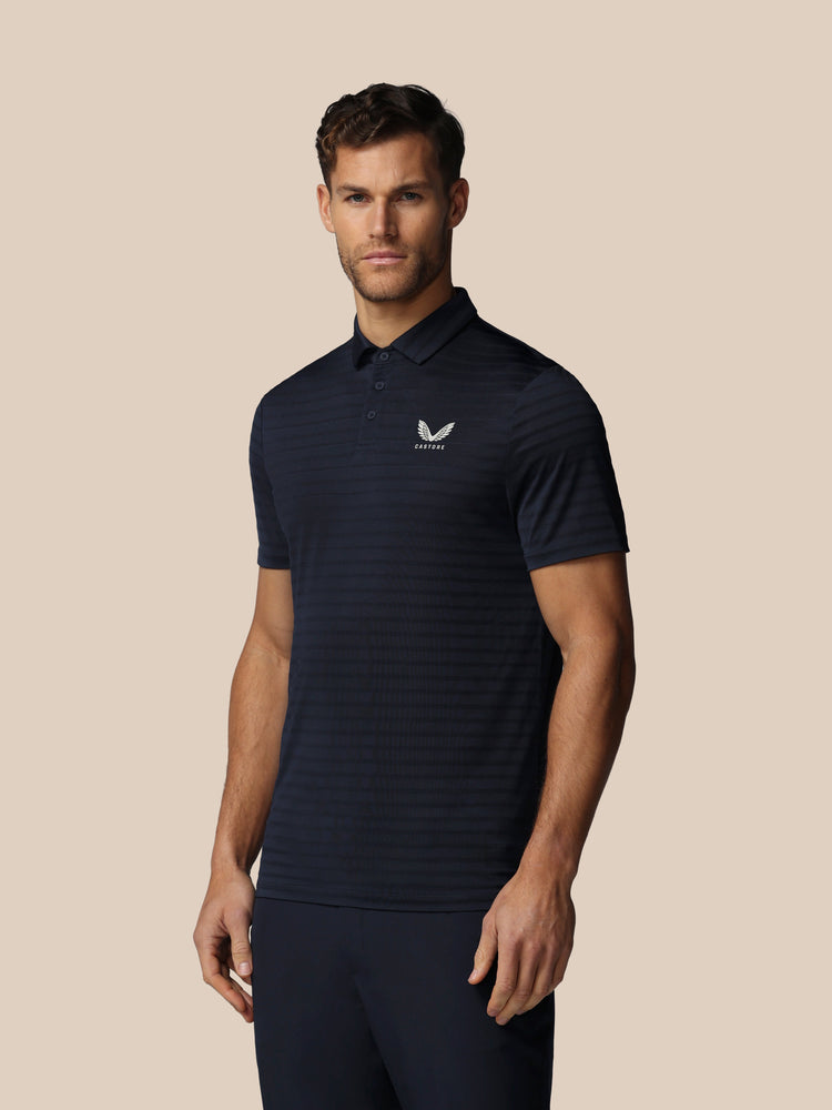 Men's Golf Pique Stripe Short Sleeve Polo Top - Navy