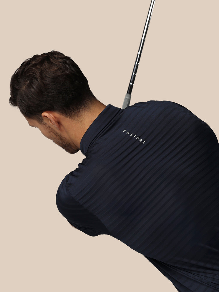 Men's Golf Pique Stripe Short Sleeve Polo Top - Navy