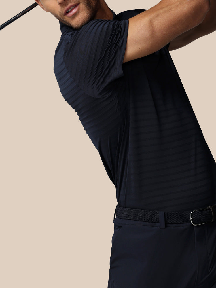 Men's Golf Pique Stripe Short Sleeve Polo Top - Navy
