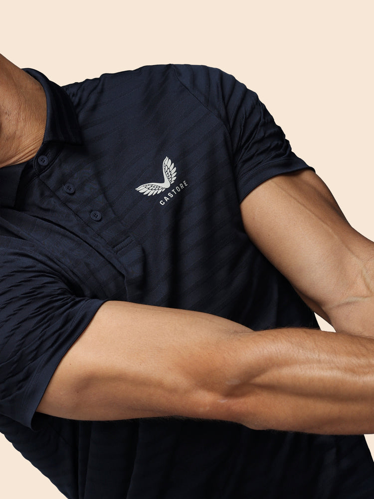 Men's Golf Pique Stripe Short Sleeve Polo Top - Navy