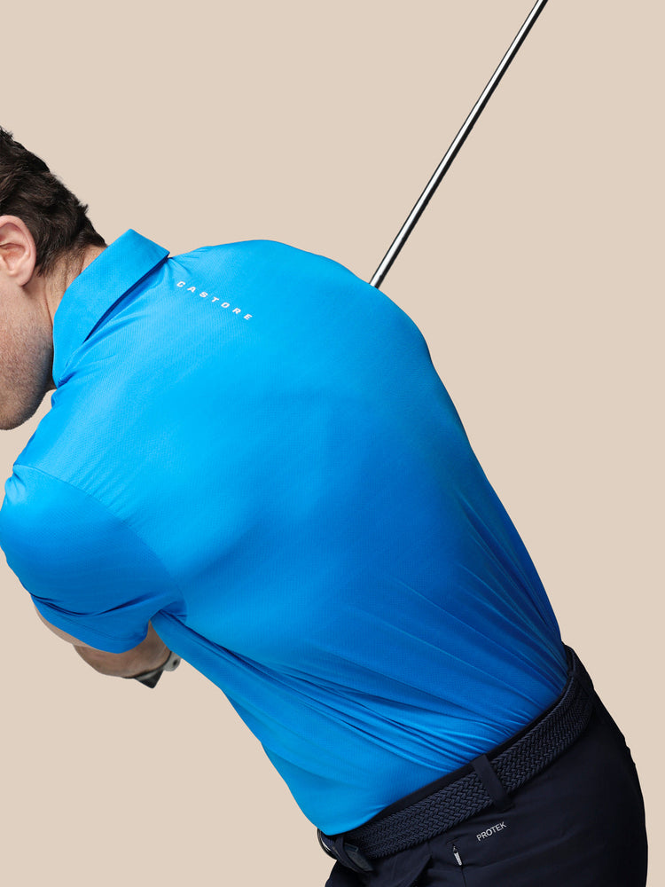 Men's Golf Striped Short Sleeve Polo Top - Blue