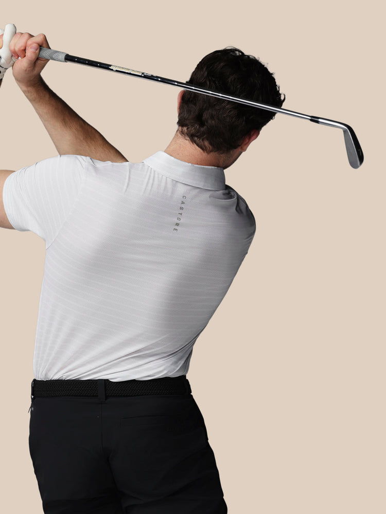 Men's Golf Striped Short Sleeve Polo Top - White