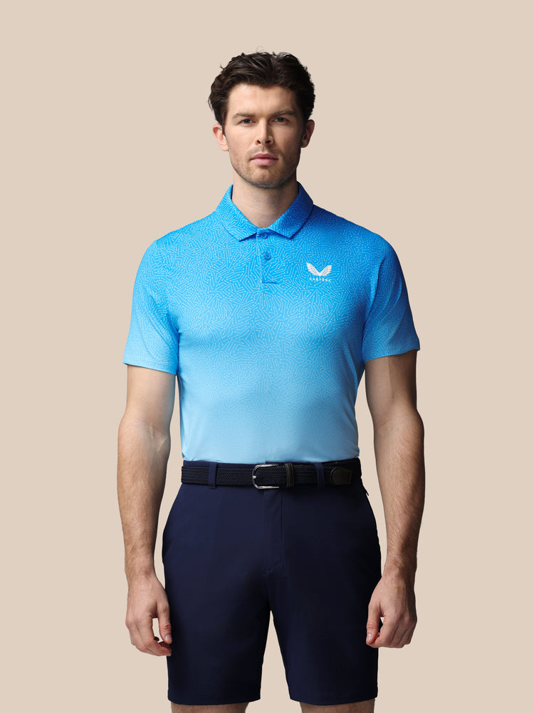 Men's Golf Map Printed Short Sleeve Polo Top - Blue