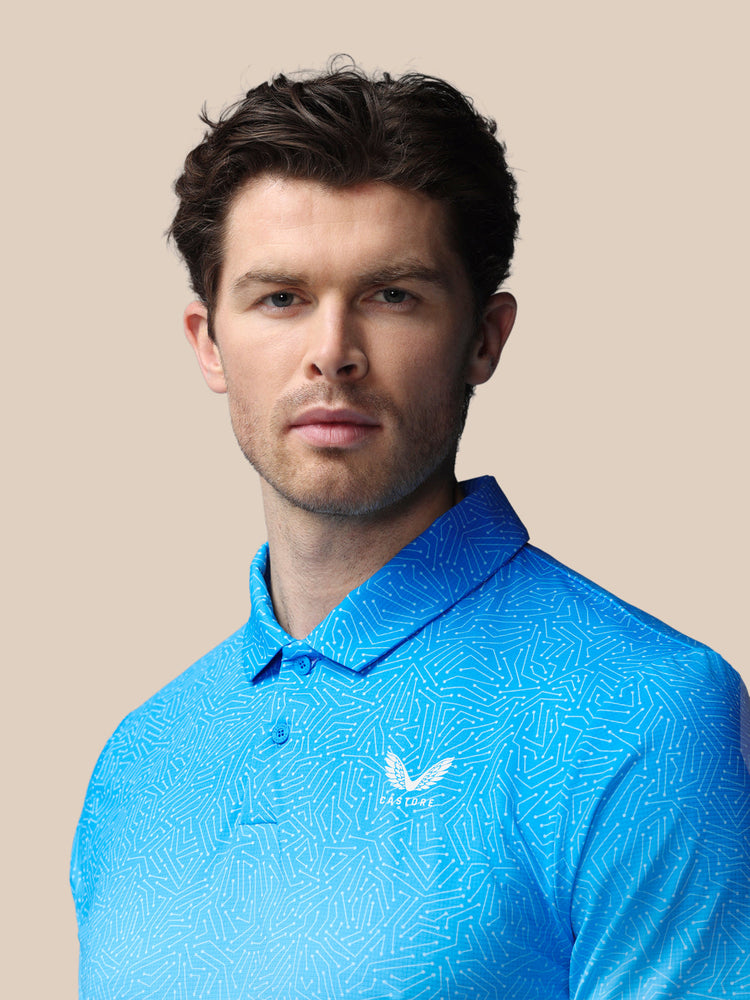 Men's Golf Map Printed Short Sleeve Polo Top - Blue