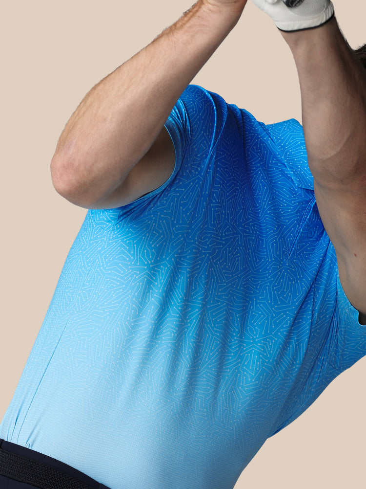 Men's Golf Map Printed Short Sleeve Polo Top - Blue