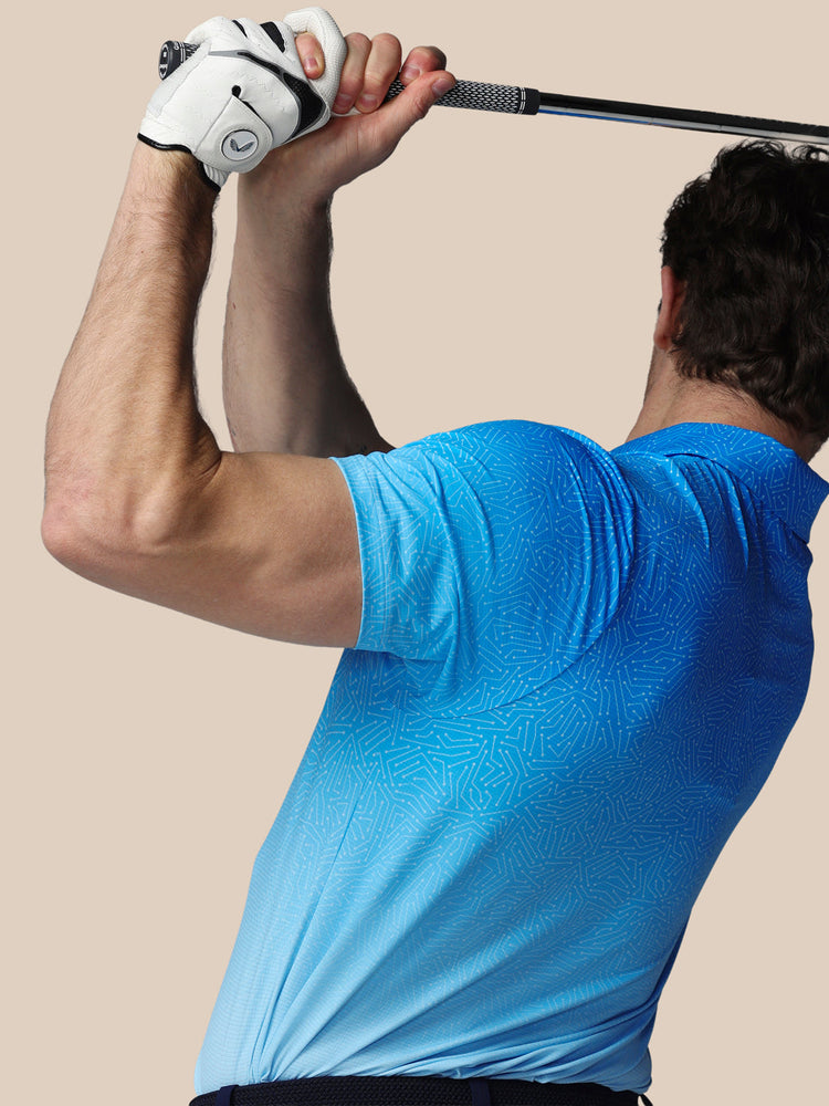 Men's Golf Map Printed Short Sleeve Polo Top - Blue