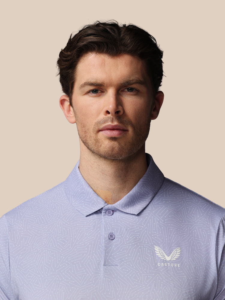 Men's Golf Map Printed Short Sleeve Polo Top - Lavender