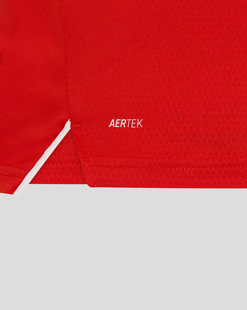 Red fabric with 'AERTEK' logo on a light gray background