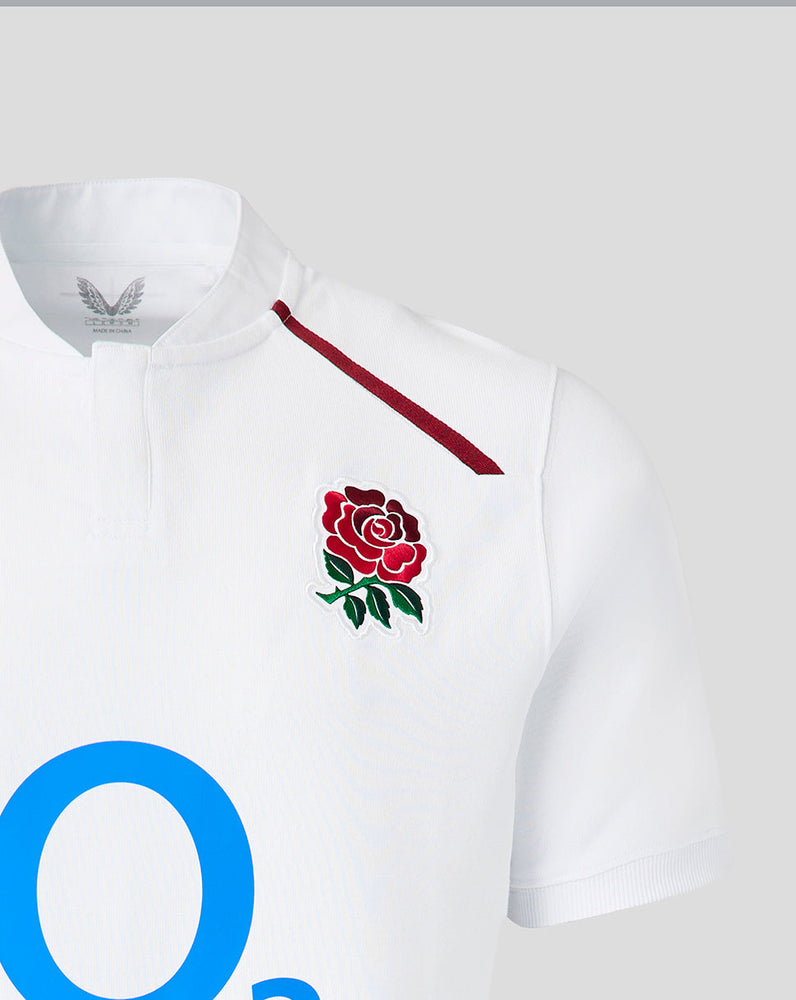 White sports jersey with a red rose emblem on a white background