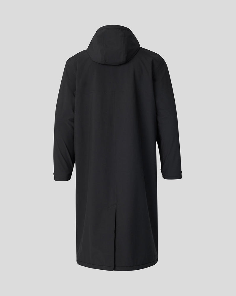 Black coat with a hood on a light gray background