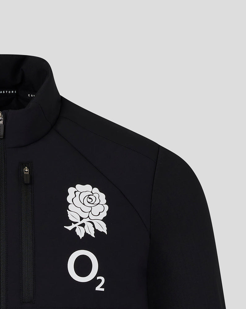 Black jacket with white rose emblem and 'O2' logo on a gray background