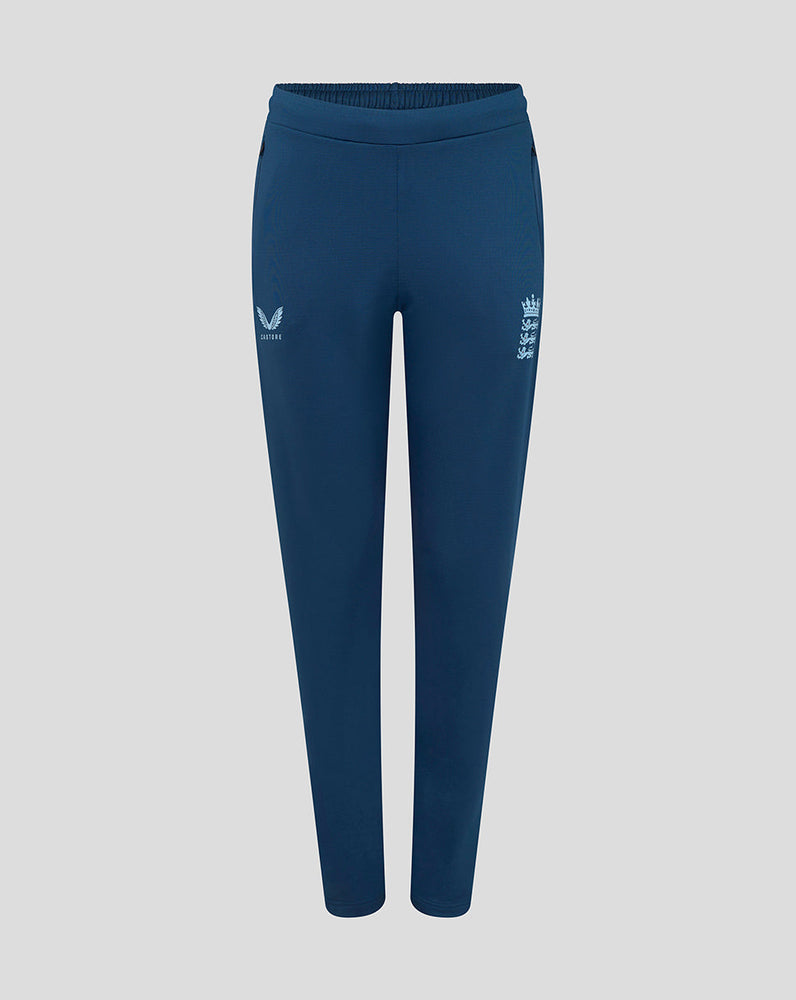Navy blue leggings with a logo on a light gray background