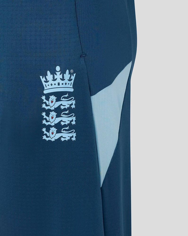 Navy sports jersey with a logo on the chest against a light gray background