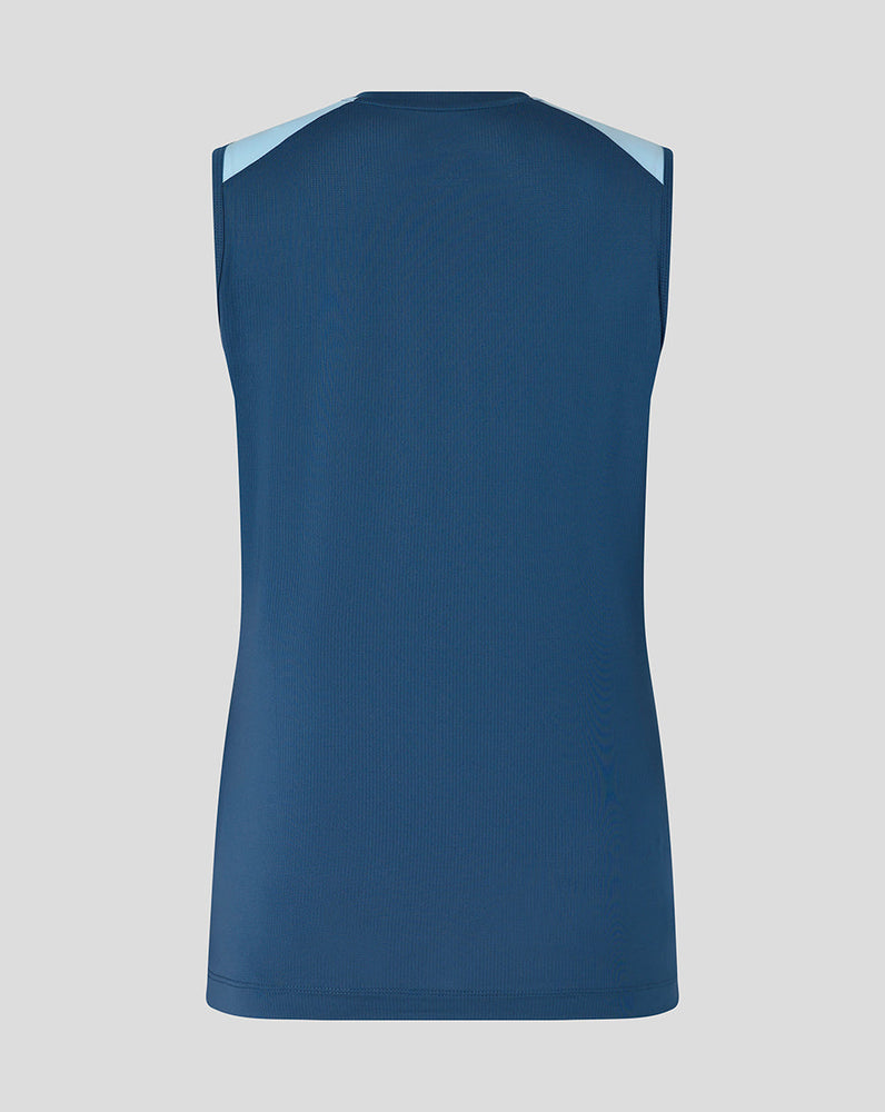 Blue sleeveless shirt on a gray background