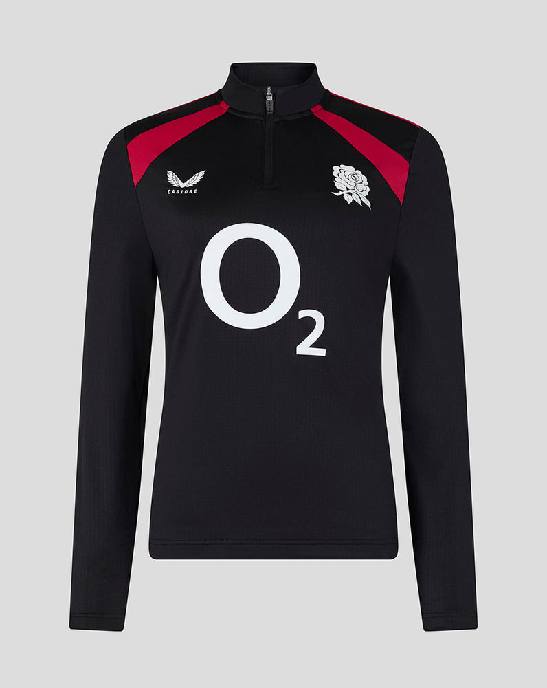 Black sports jacket with red accents and branding on a gray background