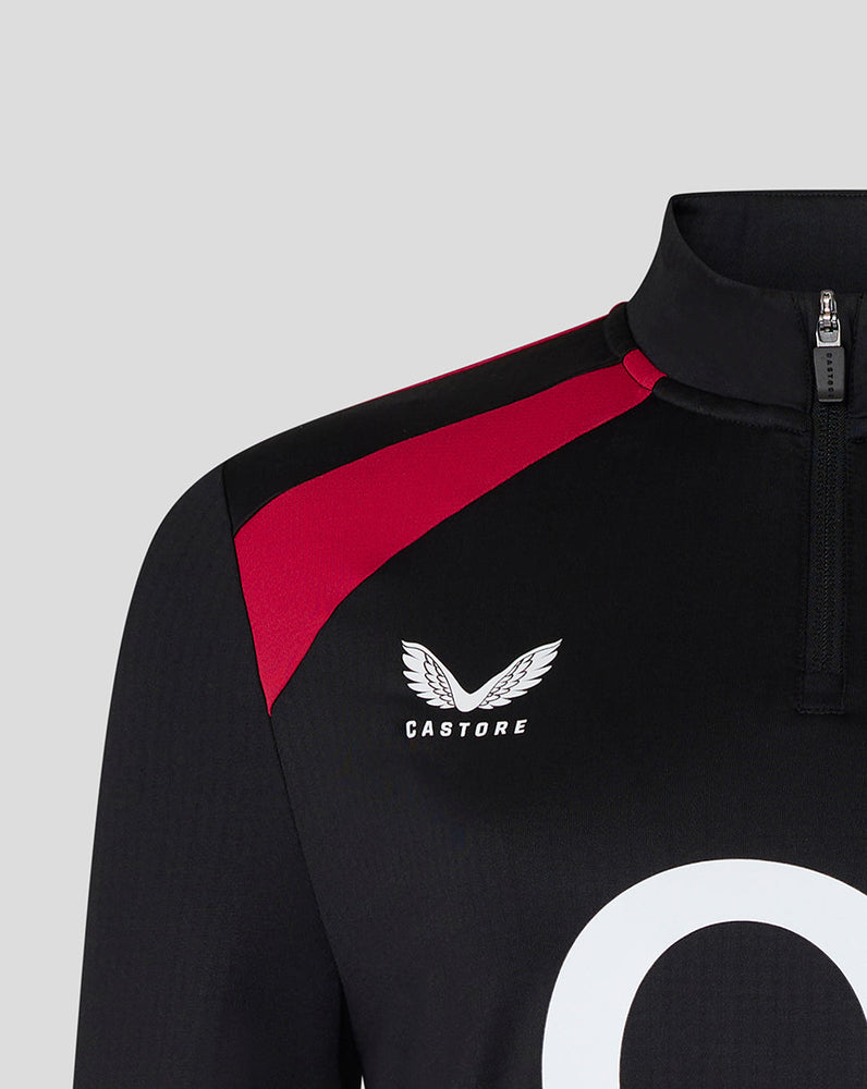 Black and red sports jacket with a visible brand logo on a light gray background