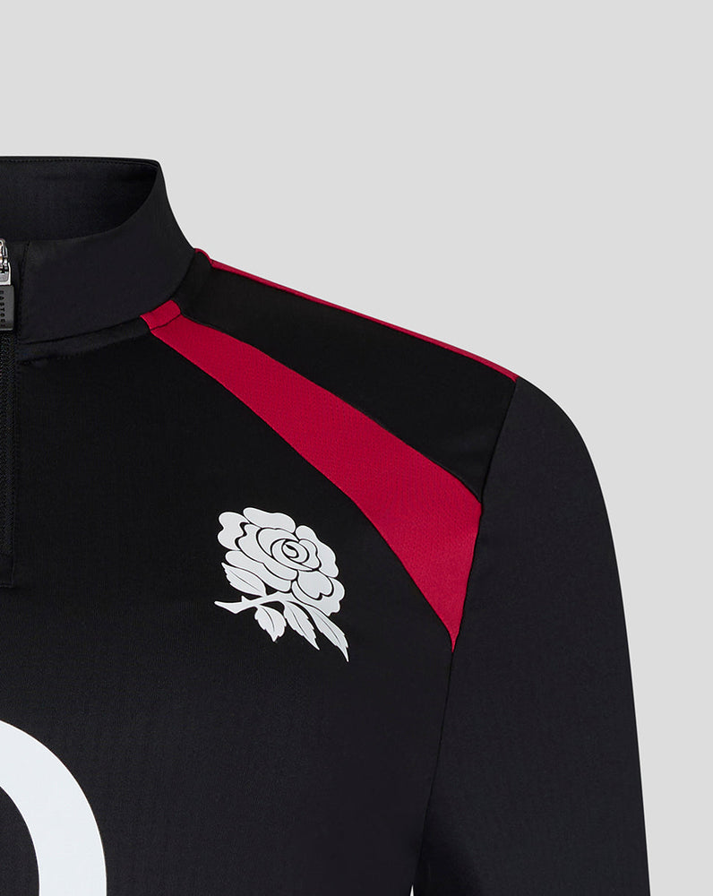 Black and red sports jacket with a white logo on a light gray background