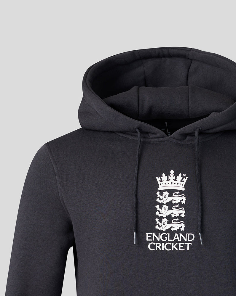 Black hoodie with England Cricket logo on a light gray background
