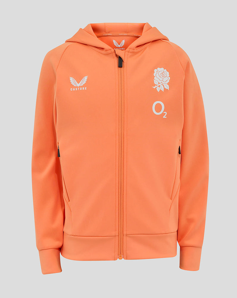 Junior England Rugby 25/26 Performance Full Zip Hoodie - Melon