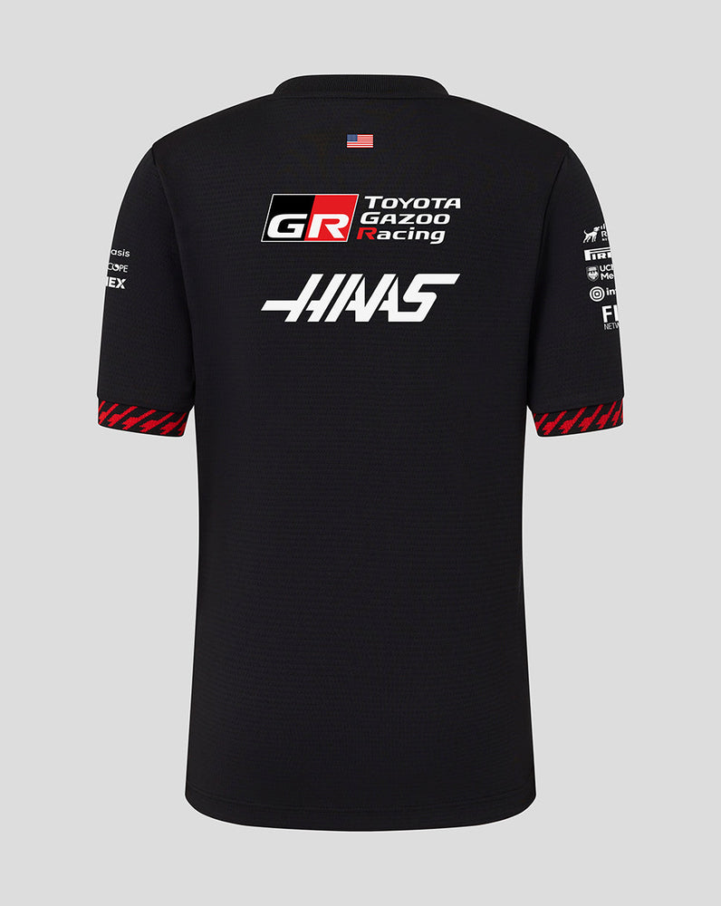 Black t-shirt with Toyota Gazoo Racing and Haas logos on a gray background