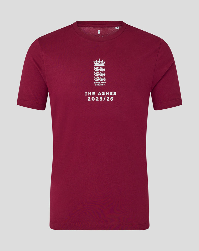 England Cricket Unisex 25/26 Essentials Ashes T-Shirt - Burgundy