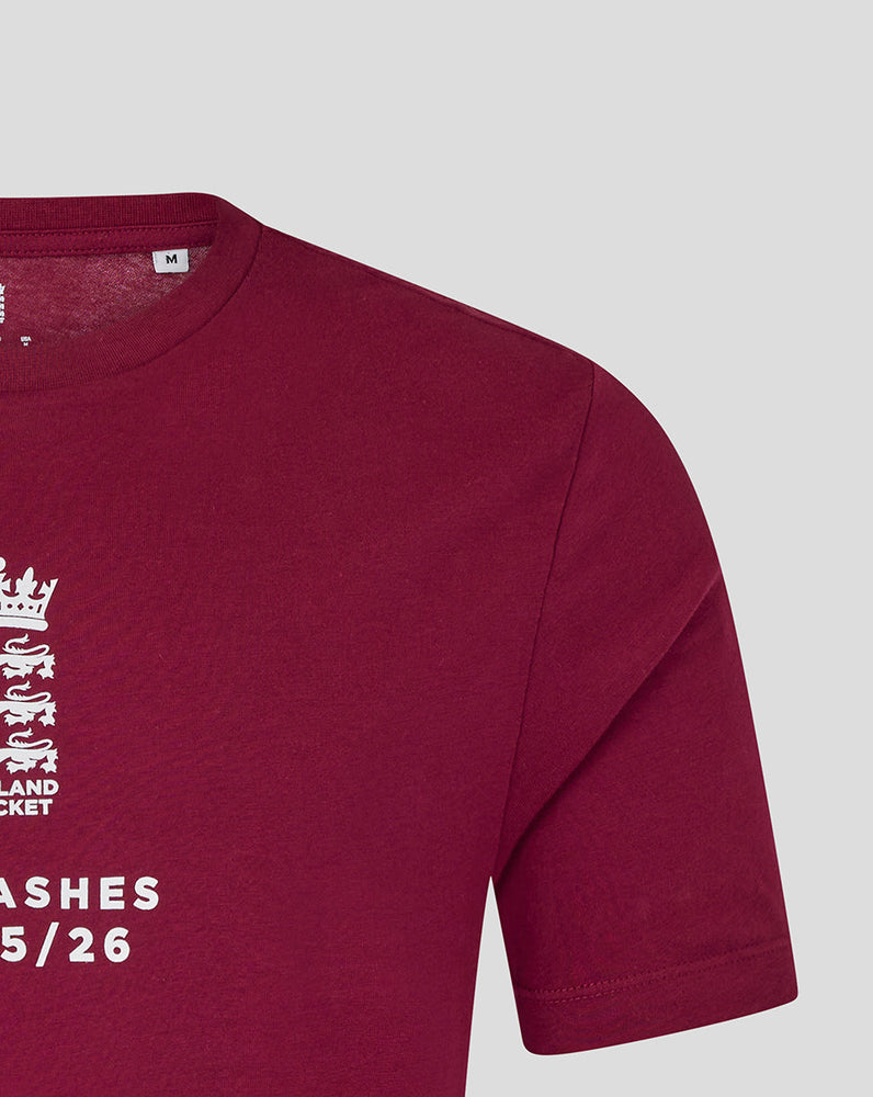 England Cricket Unisex 25/26 Essentials Ashes T-Shirt - Burgundy